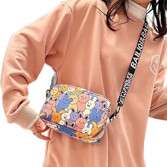 Kawaii Cartoon Bunny Rabbit Crossbody Messenger Bag Handbag Purse Zipper New - Picture 7 of 8